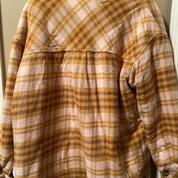 Aerie Women's Plaid Teddy Jacket in Brown and Cream - Picture 4 of 4